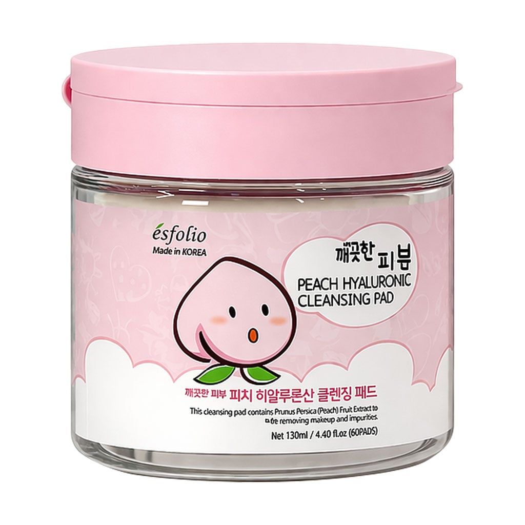 Очищувальні пади для обличчя Esfolio Pure Skin Peach Hyaluronic Cleansing Pad з екстрактом персика та гіалуроновою кислотою, 60 шт
